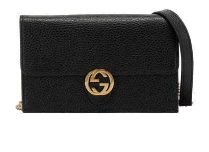 Interlocking G Wallet On Chain, &pound;495, Handbags, Black, Leather, Front view